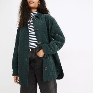 Madewell Belrose Shirt-Jacket in Quilted Corduroy - Midnight Green